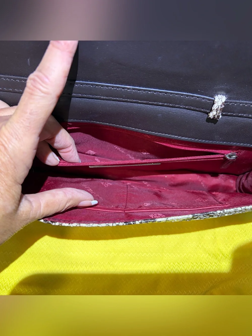 Donald J Pliner Snakeskin & Leather Clutch Cutch Removable Strap & Dust Cover